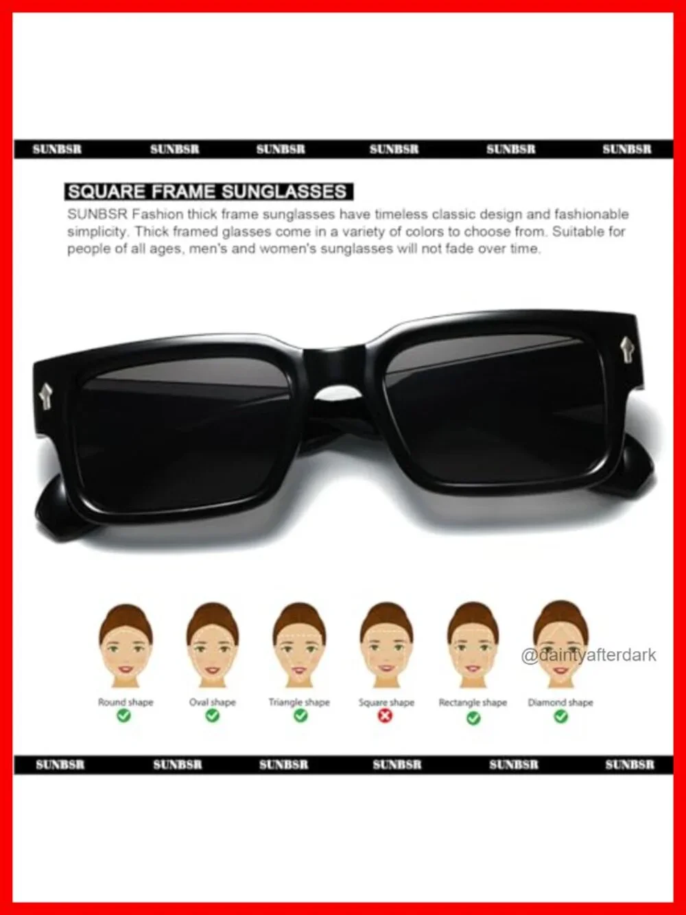 Classic Square Sunglasses Thick Frame Rectangle Chunky Shades UV400